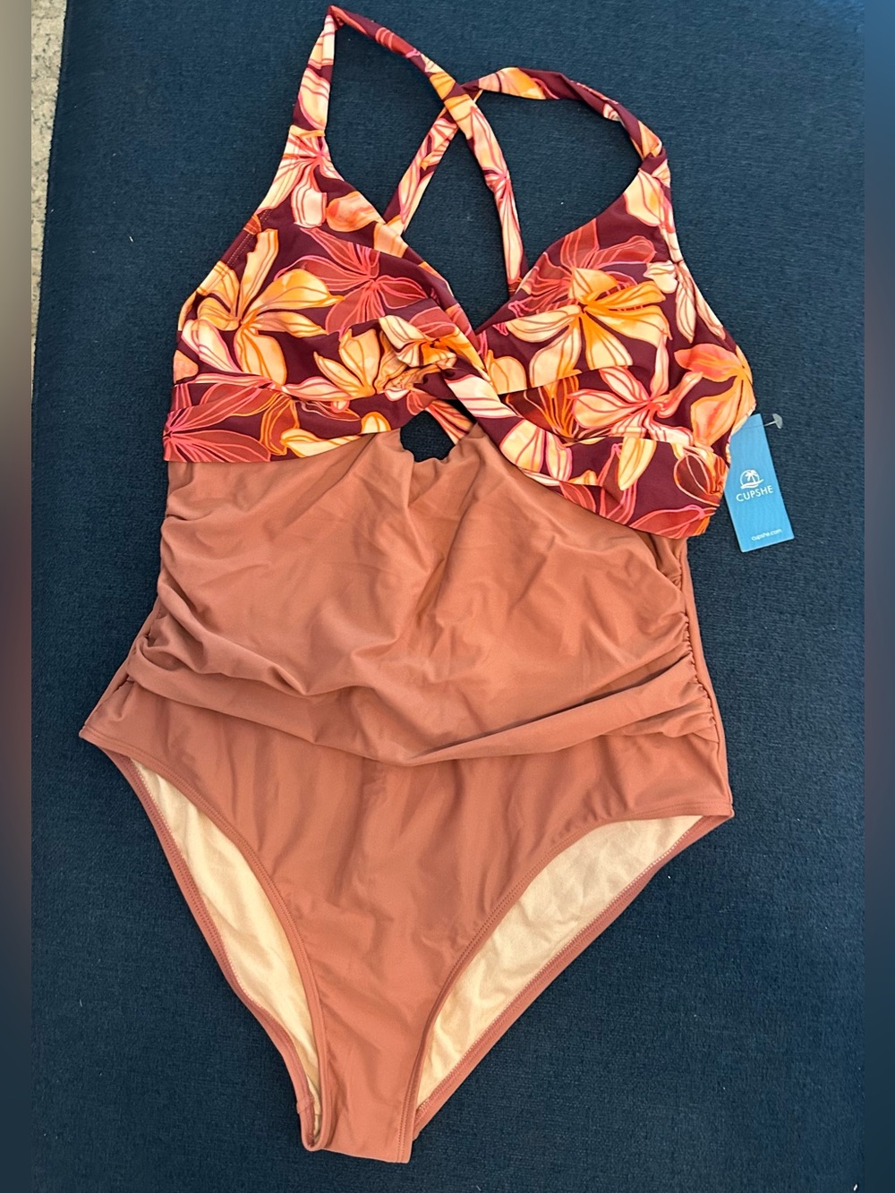 Floral Twisted Cutout Tie Back One Piece Swimsuit
